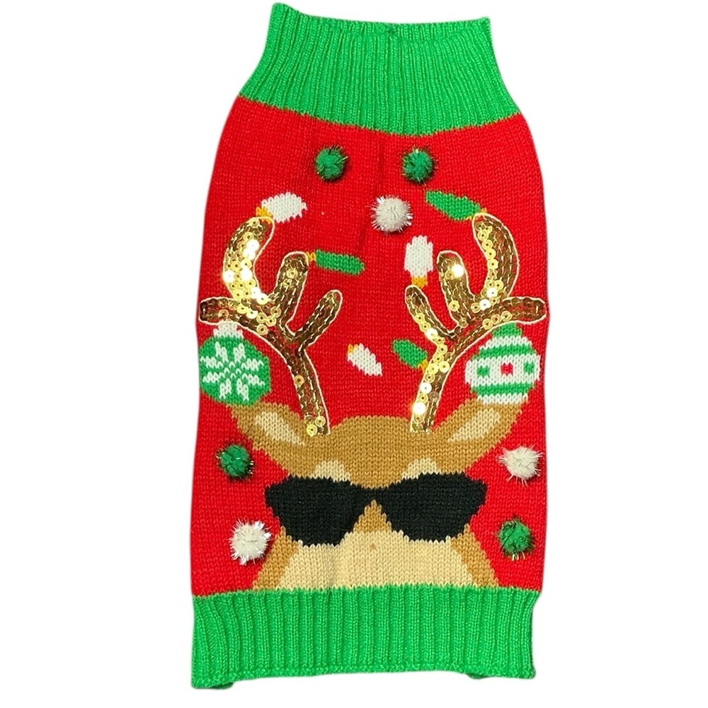 Festive Reindeer Knit Ugly Christmas Dog Sweater - Picture 2 of 7